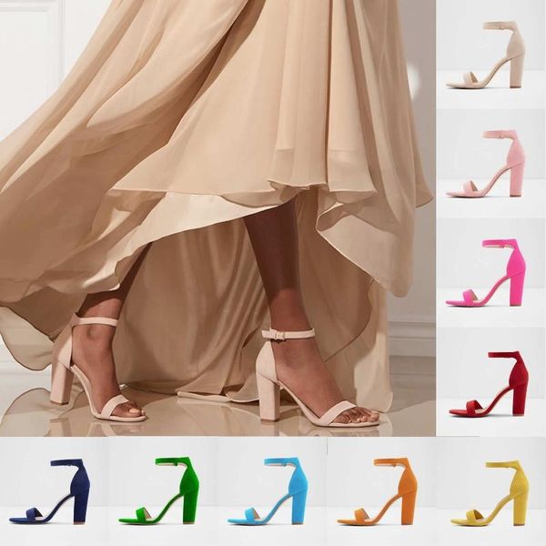 

women open toe ankle straps sandals high heels summer ladies bridal suede thick heel pumps wedding shoes dress pump368-2ve, Black