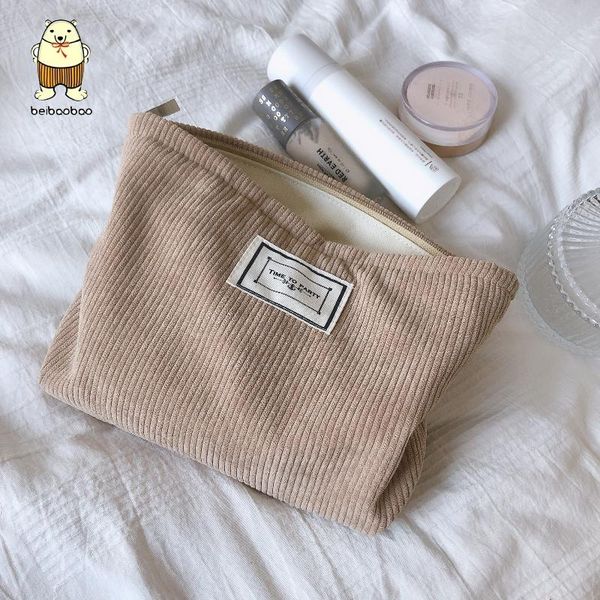 

cosmetic bags & cases beibaobao women travel pouch beauty storage solid color corduroy bag korean wash make up organizer