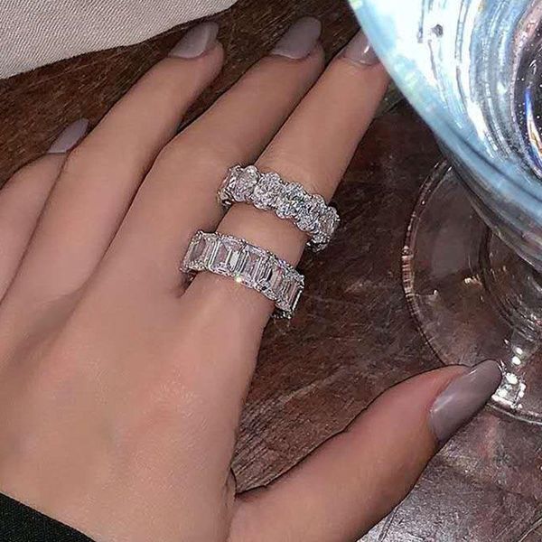 

shiny zircon square rings for women party office wedding jewelry luxury oval crystal index finger opening anillos mujer, Slivery;golden