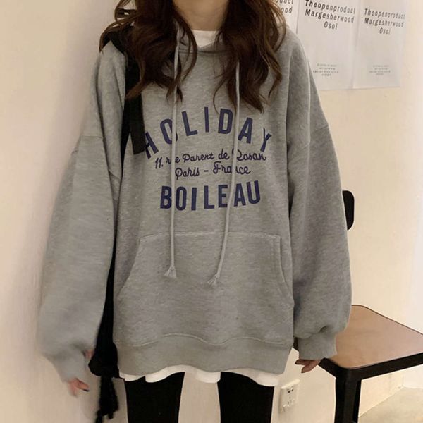 

hoodies & sweatshirts hoodie women's sweater spring and autumn thin loose korean ins fashion lazy style bf letter versatile hooded jack, Black