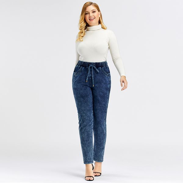 

women's plus size casual jeans high flexibility, Blue