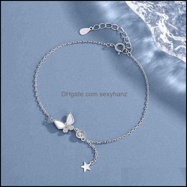 

link, chain bracelets jewelry s925 sterling sier butterfly white fritillary shell star tassel bracelet fashion personality minority ins temp, Black