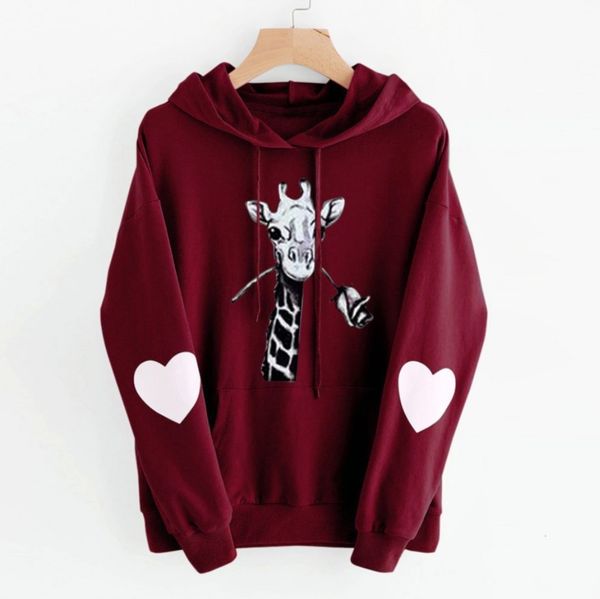

2021 necked deer love sleeve printed hoodie women's top, Black