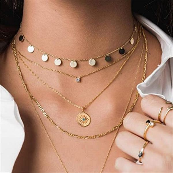 

chains spark retro stainless steel eye of devil pendant amulet necklace gold evil chain necklaces for women men religious jewelry, Silver
