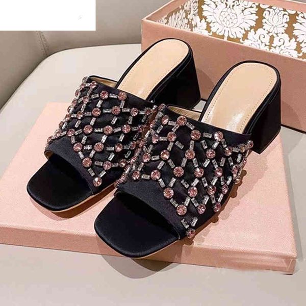 

sandals 2021 summer open toe high heel slippers women shiny rhinestone decoration party leisure dress shoes pok5, Black
