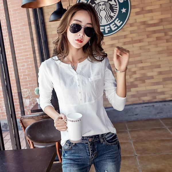 

women's blouses & shirts arrive autumn ladies women long-sleeved v neck fashion pink white blouse shirt female clothing