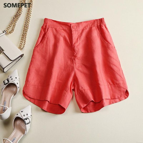 

women summer fashion korea style solid color linen simple harajuku wide leg breathable shorts female casual half length women's, White;black
