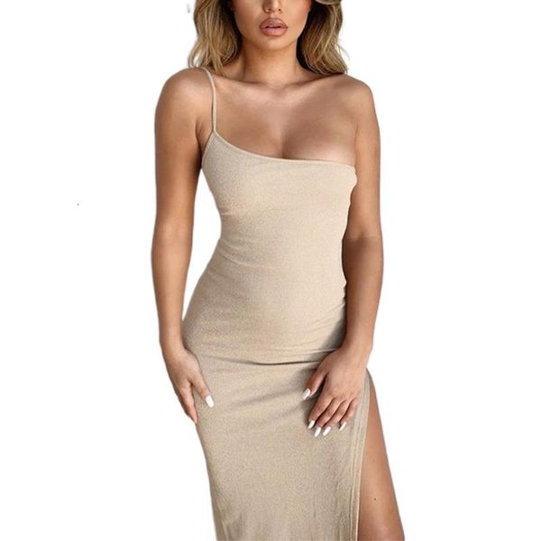 

women's swimwear women one shoulder split bodycon dress ladies sleeveless solid color long km81, White;black
