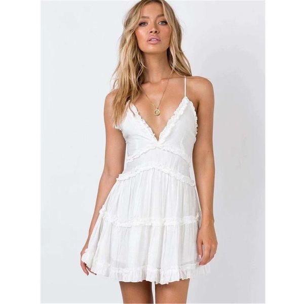 

casual dresses spaghetti strap dress slip hollow out women's summer v neck white woman 2021 muslim outfit prom polyester home mini, Black;gray
