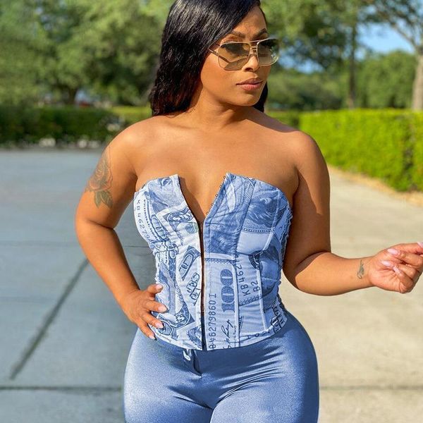 

cap sleeve strapless button womens t shirt dollar print bandage y2k corsets for women drawstring lace up casual slim, White