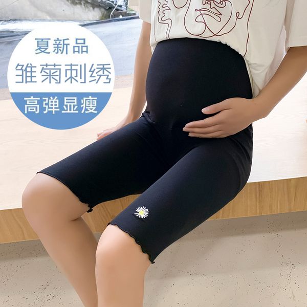

maternity bottoms 312# summer ice silk maternity half legging adjustable high waist belly skinny shorts clothes for pregnant women cool preg, White