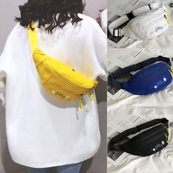 

women canvas fanny pack waist bag student streetwear trendy chest solid daisy cute pattern belt nerka purse pouch bags