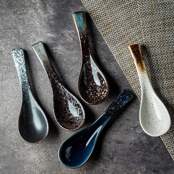 

spoons ceramic short handle soup spoon kitchen dinner for rice porridge tableware teaspoon accessories