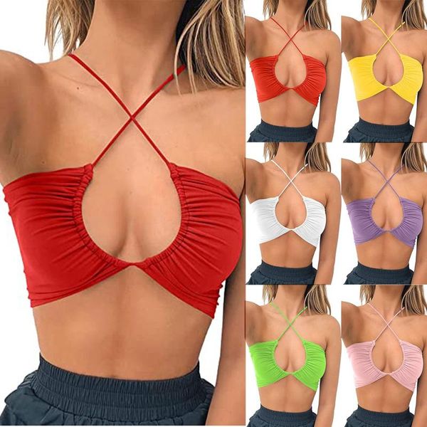 

women's tanks & camis bra soft comfortable sleep active bras women passion solid no steel ring crisscross strappy bow frenulu, White
