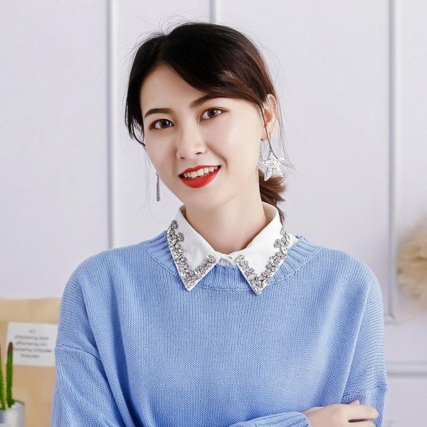 

women's blouses & shirts fragrance gorgeous wild shirt tie drill collar all-match bird white removable bottoming half-length decorative