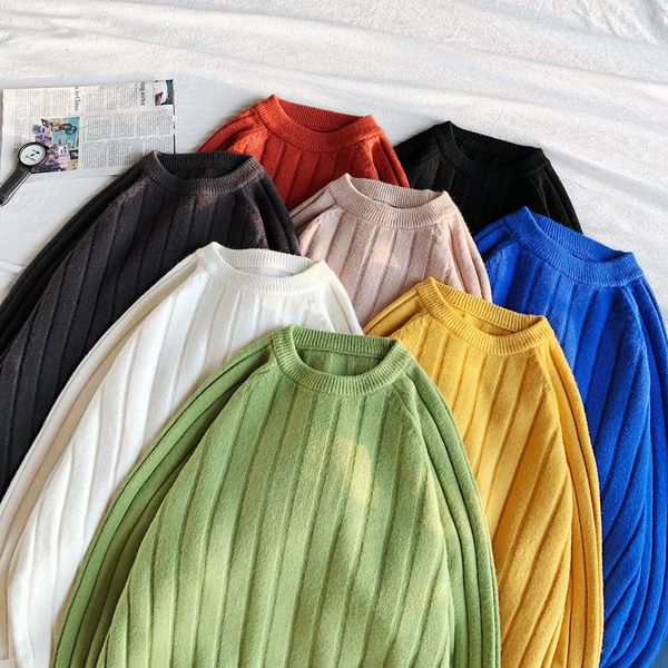 

men's sweaters o-neck vertical striped knitted sweater classic trend loose casual long sleeve pullover male clothes autumn winter, White;black