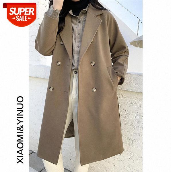 

[ou fan] 7702 woolen blazer long double-breasted double-sided coat women #i39e, Black;gray