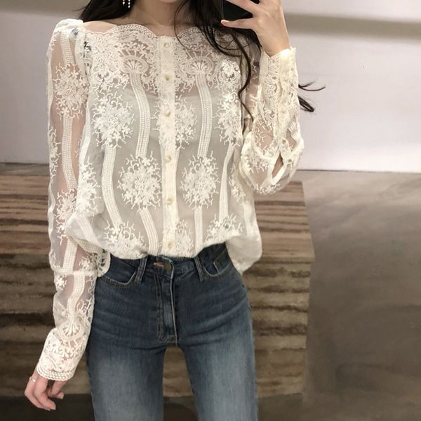 

women's blouses & shirts off shoulder lace autumn fashion ladies blouse long sleeve elegant woman shirt casual blusa femi, White