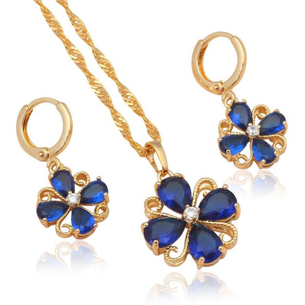 

earrings & necklace blue flower style cz gold tone fashion jewelry sets zircon austrian party items js589a, Silver