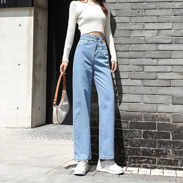 

women's jeans denim wide leg pant blue straight woman high waist plus size pants loose fashion korean cute streetwear women