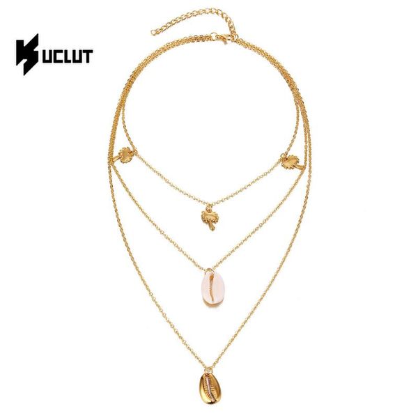 

pendant necklaces vintage multi layer necklace for woman beach coconut tree shell jewelry gifts, Silver