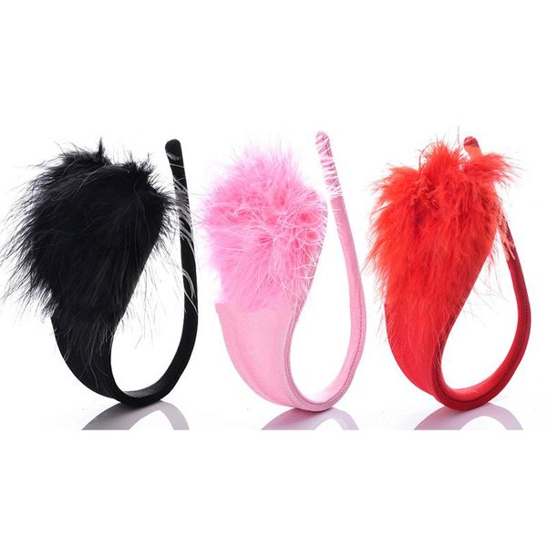 

women's panties panty fashion womens erotic lingeries c string invisible feather decor knickers solid color underwear g-, Black;pink