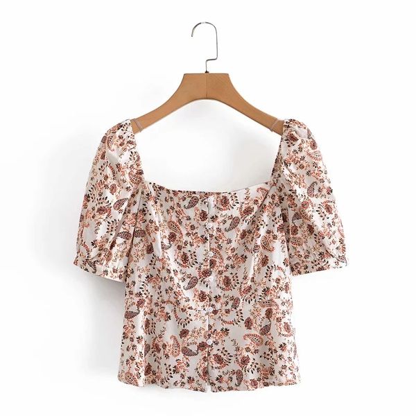 

summer women paisley printing square collar shirt female short sleeve blouse casual lady loose blusas s8717 210430, White