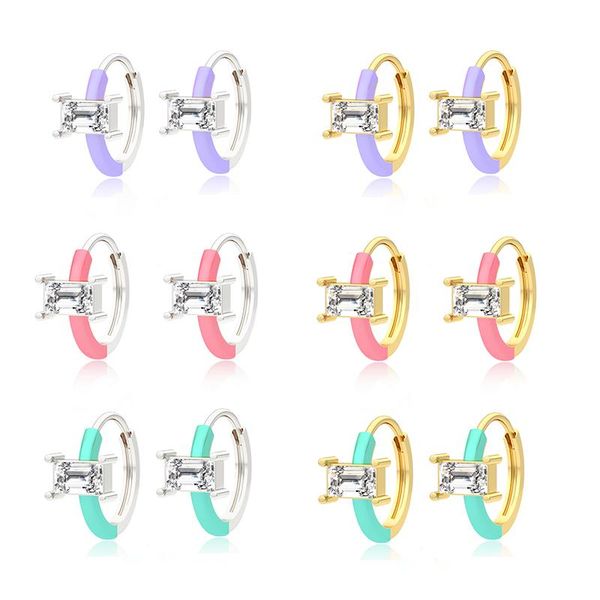 

hoop & huggie canner green purple pink enamel earrings for women 925 sterling silver hoops pendientes plata fine jewelry 2021 trend, Golden;silver