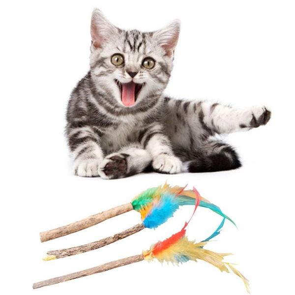 

cat toys feather pet teasing molar interactive funny stick kitten toy (feather color random)