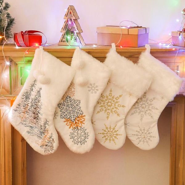 

christmas decorations snowflakes pearl stockings ornaments white pendant tree gift socks
