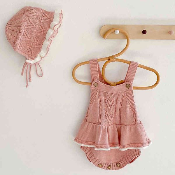 

autumn baby clothes girls rompers loving heart girl lotus leaf knit braces jumpsuit 210429, Blue