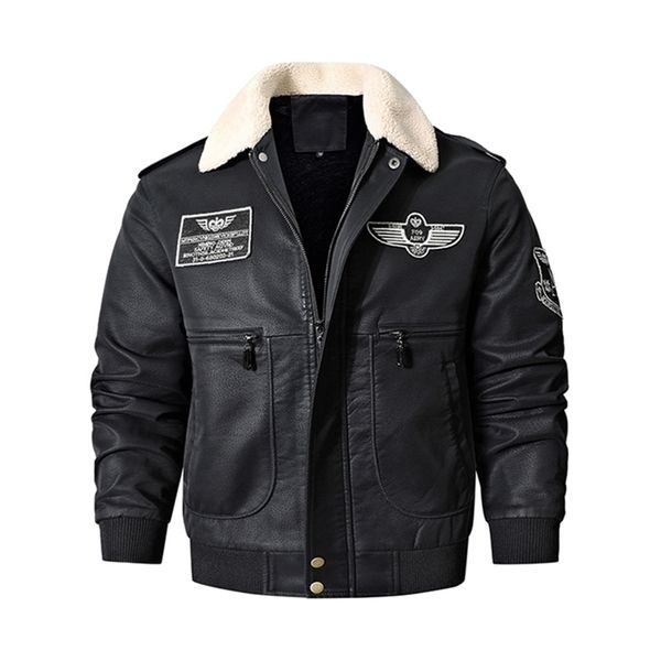 Bomber da uomo Giacca in pelle da motociclista Cappotto da volo militare marrone vintage Pile invernale Ecopelle Pelle di cinghiale Plus Size Jaqueta 211110