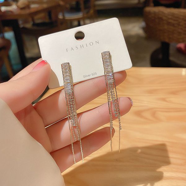 

real gold electroplating 925 silver needle zircon tassel fashion version net red same simple versatile girl earrings