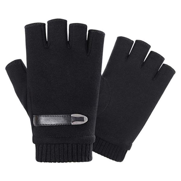 

cycling gloves 1pair winter velvet half finger sport -slip -sweat thicken and keep warm driving men women, Black
