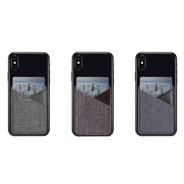 

card holders slim canvas mobile phone wallet credit id holder adhesive pocket sticker j60d, Brown;gray