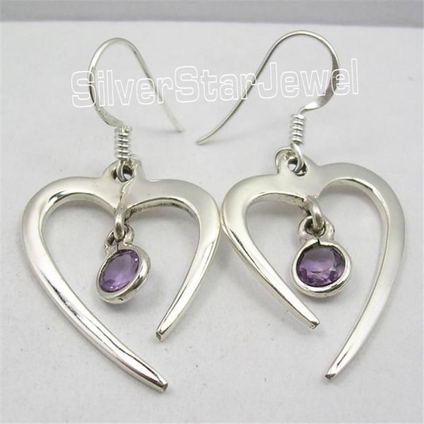 

dangle & chandelier silver amethysts iolite designer heart earrings pair 3.9cm variation