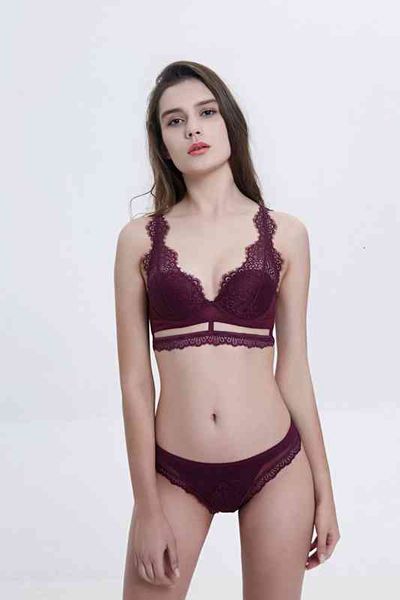 

bras sets mandhari brand lace bra set widened flank closed breast thin cotton cup underwear, Red;black