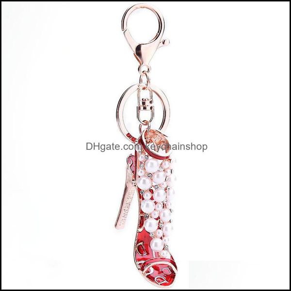 

keychains fashion aessories creative high heel shoe keychain rhinestone crystal purse car key chain bag decorative alloy keyring drop delive, Silver