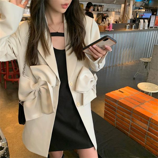 

women's suits & blazers bow plus size casual design streetwear office lady 2021 loose all match autumn solid stylish, White;black