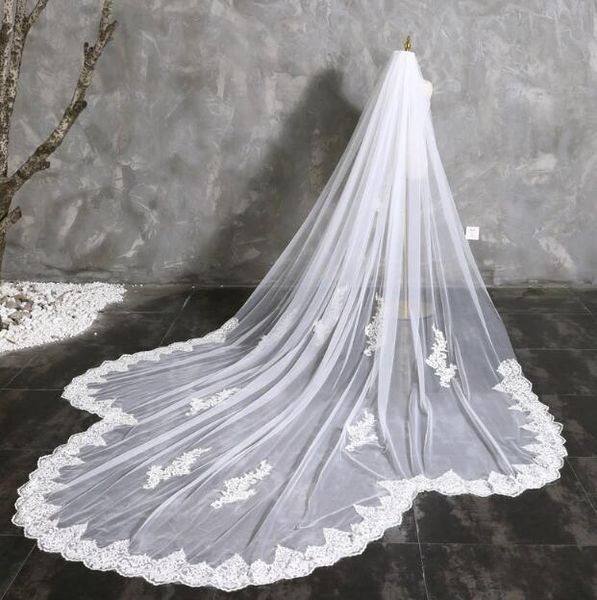 

bridal veils luxury flowers exquisite lace royal veil | handmade soft tulle wedding custom length hair acc, Black