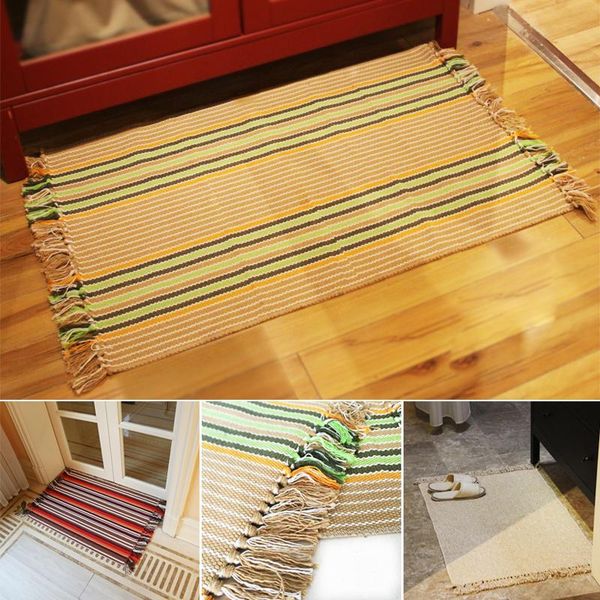 

carpets 2 sizes retro hand woven cotton linen carpet tassel bedside rug geometric floor mat living rooms bedroom home decor wholesale