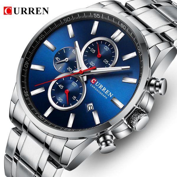 

wristwatches curren mens watches with date chronograph brand big sport quartz watch men blue full steel male clock relogio masculino, Slivery;brown
