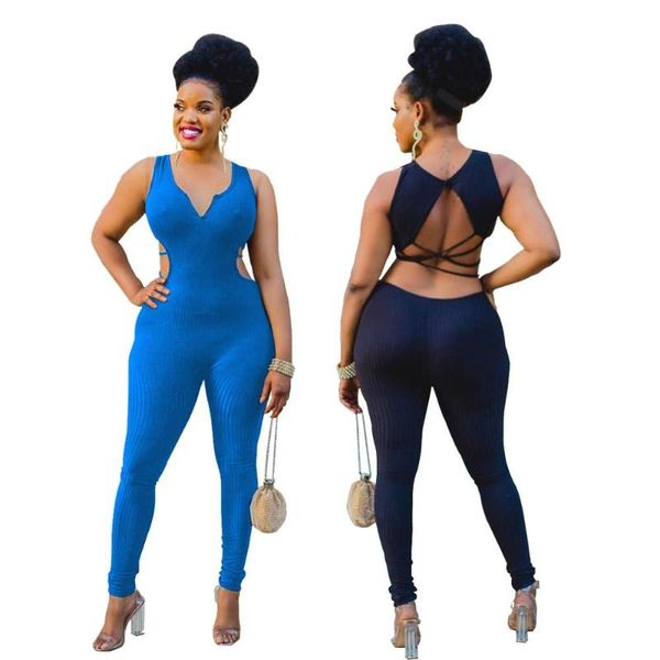 

backless jumpsuit solid color strip skinny sleeveless casual fashion sweatpants slim club women's wear jumpsuits & rompers, Black;white