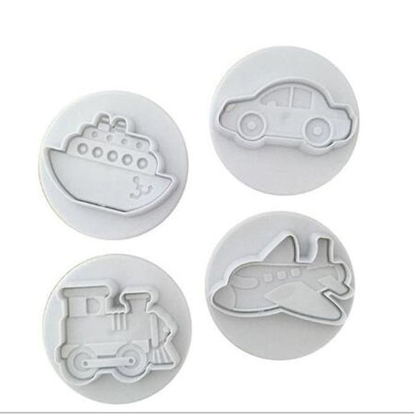 

baking moulds 4pcs/set car plane truck set plastic plunger cutter cookie mold embossing cake decorating tool fondant mould