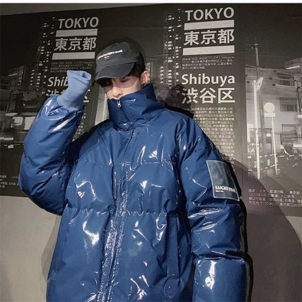 

inxyz winter men fleece warm glossy parka basic solid color oversize male casual bubble coat fall jacket 211214, Black