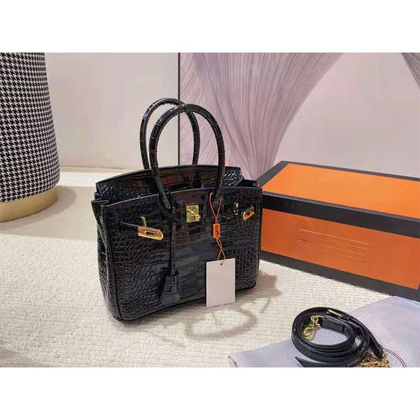 

designer level layer leather tote bag with high-quality crocodile pattern lock classic fashion large-capacity female bag