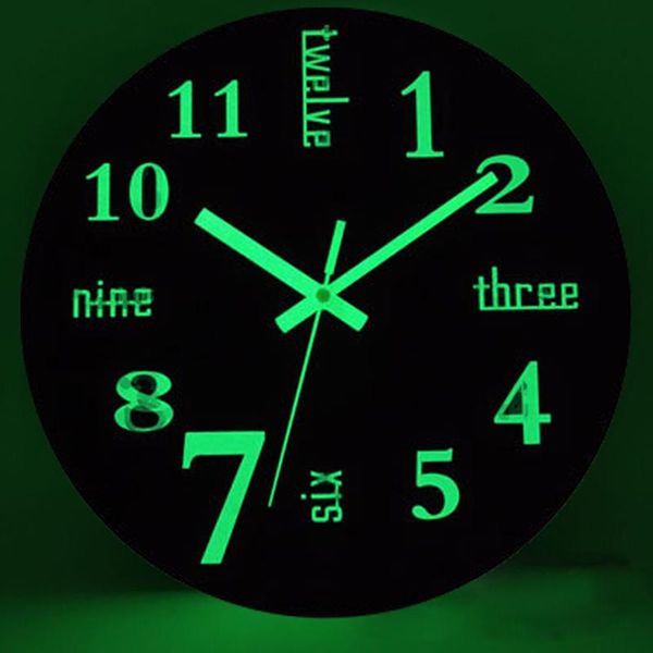 

wall clocks retro wooden clock 12-inch with luminous word numbers silent used in bedroom living room kitchen dining decoration