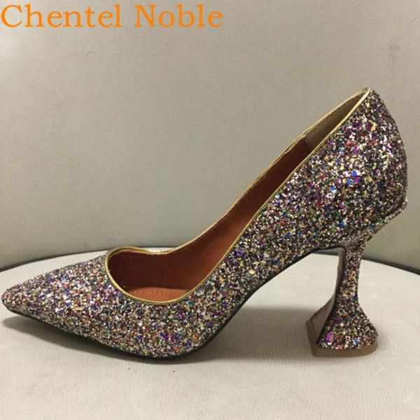 

colorful sequins mature fashion brand chentel high heels spring woman luxurious party dress shoes for ladies pumps, Black
