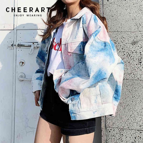 

oversized denim jacket women plus size loose coats and s female streetwear jean outerwear 210427, Black;brown