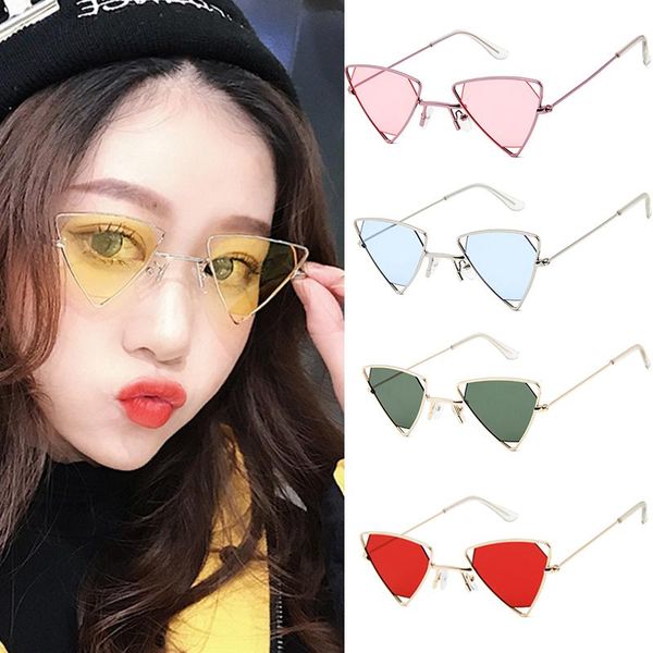 

sunglasses retro triangle hollow metal fashion punk style glasses ocean lens Ã³culos de grau feminino, White;black